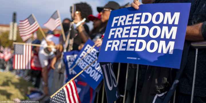 Freedom signs and American flags